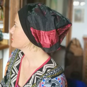 czapka damska szyta patchworkowo smerfetka