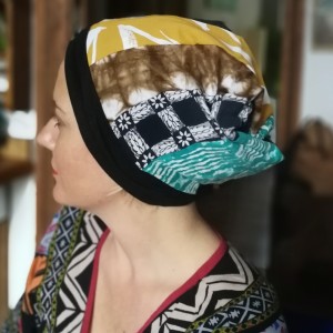 czapka damska szyta patchworkowo smerfetka