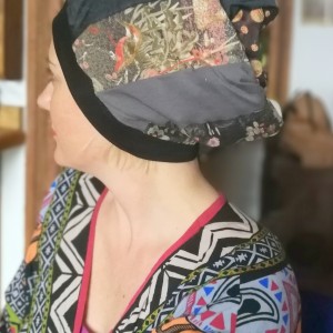 czapka damska szyta patchworkowo smerfetka