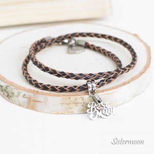 Prezent dla Mamy. Bransoletka rzemykowa Best Mom