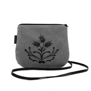Mała torebka damska Szara z czarnym haftem