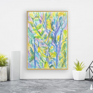 kolorowy rysunek z dżunglą, mały obraz do salonu, oprawiona grafika na ścianę