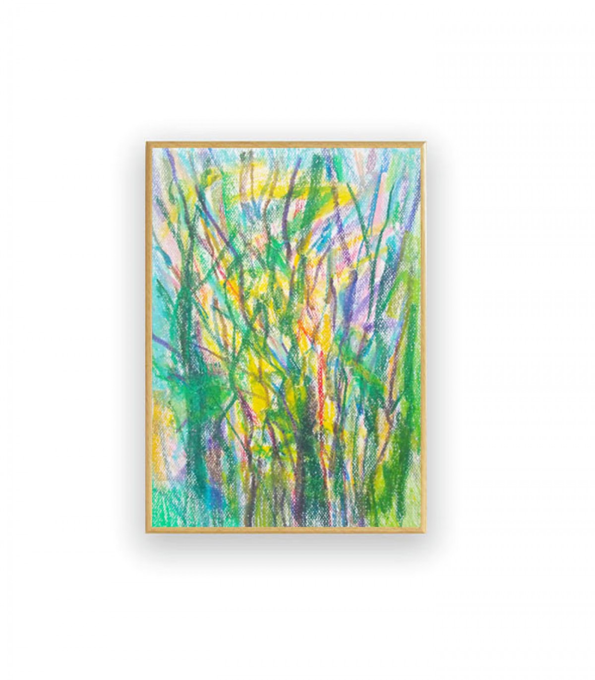 nowoczesny obraz na ścianę, maly obraz z drzewami, oprawiony rysunek do pokoju, drzewa grafika zielona