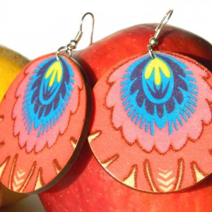 Kolorowe kolczyki, duże kolczyki koła, multikolor, pawie pióro, biżuteria folk