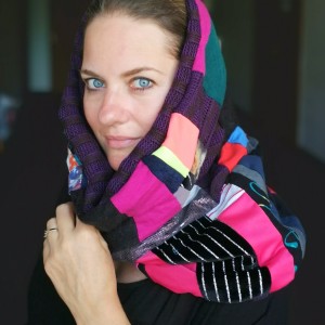 komin patchworkowy na podszewce miękki, miły