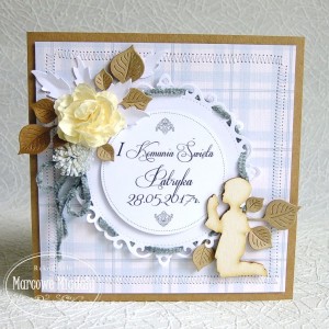 Kartka komunijna, konfirmacyjna z chłopczykiem, personalizowana