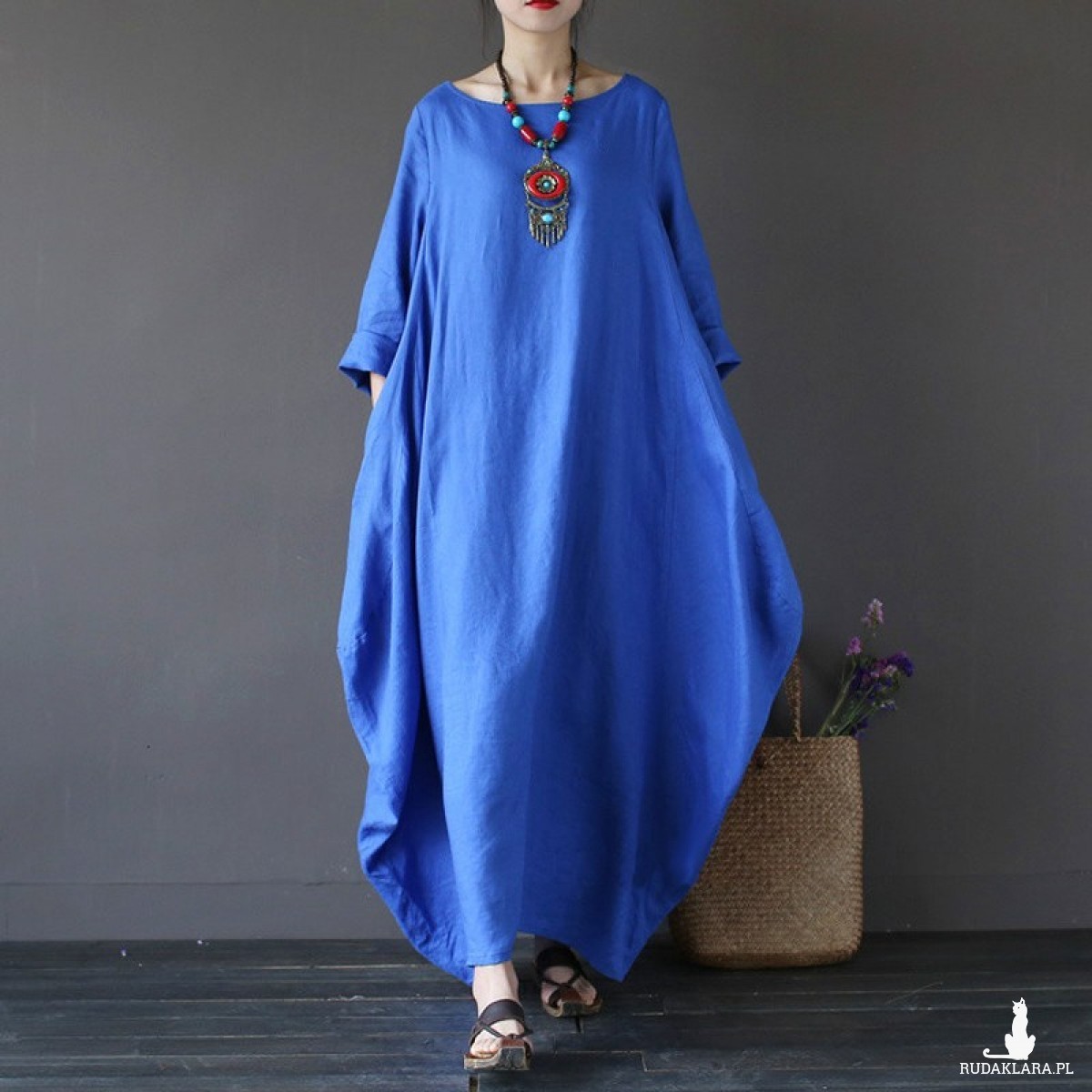Niebieska bawełniana sukienka oversize rozmiar M
