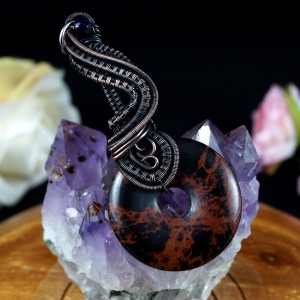 Jaspis, Miedziany wisior z jaspisem brązowym, ręcznie wykonany, prezent dla niej prezent dla mamy prezent urodzinowy biżuteria autorska