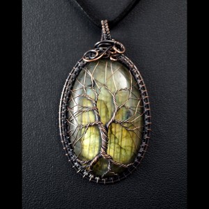 Drzewko szczęścia, Miedziany wisior z labradorytem, ręcznie wykonany, prezent dla niej, prezent dla mamy, prezent urodzinowy, biżuteria