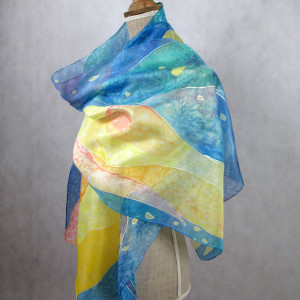 Jedwabny szal Gwiaździste niebo, ręcznie malowany duży szal