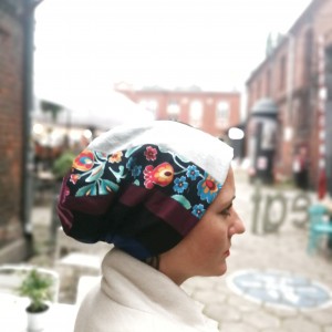 czapka damska patchworkowa smerfetka