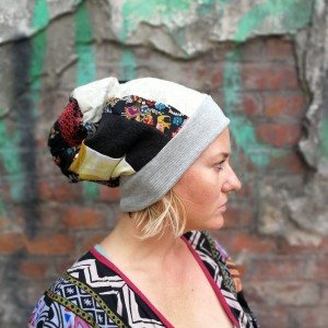 czapka damska patchworkowa smerfetka
