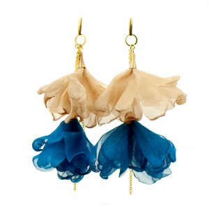 Turkusowe kolczyki kwiatowe z łańcuszkiem c857-10