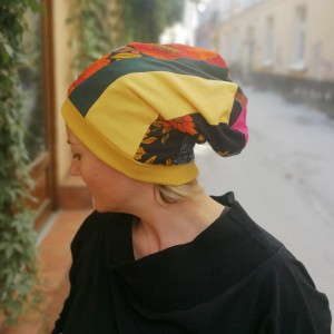 czapka damska patchworkowa smerfetka