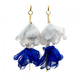 Szafirowe kolczyki kwiatowe z łańcuszkiem c857-7