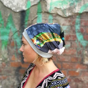 czapka damska patchworkowa smerfetka