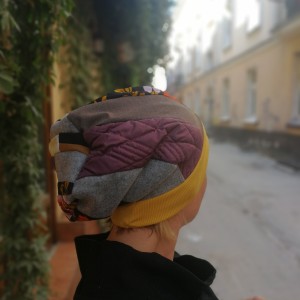 czapka damska patchworkowa smerfetka