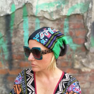 czapka damska patchworkowa smerfetka