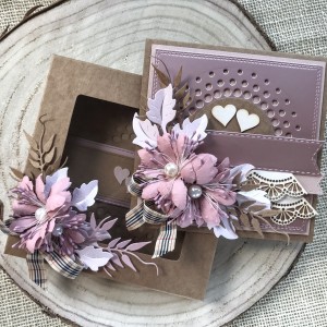 008	Kartka w pudełku na ślub w stylu rustykalnym/eco z elementem lustrzanego różu