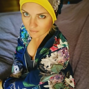 czapka damska patchworkowa smerfetka