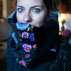 komin patchworkowy na podszewce miękki, miły