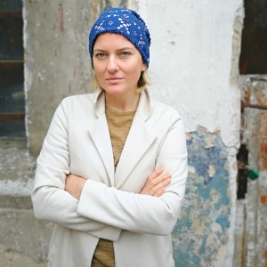 czapka boho  granatowa koronkowa uniwersalna