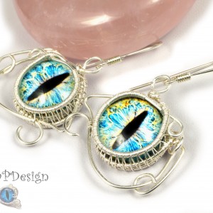 Niebieskie Smocze oko, ręcznie robione srebrne kolczyki, prezent dla niej, prezent dla mamy, prezent urodzinowy, biżuteria autorska