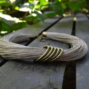 Naszyjnik z lnu Vintage Koła stare złoto