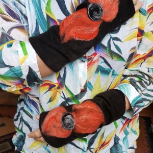 mitenki w kolorze czarnym filcowane wełna merynosów