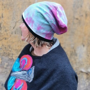 czapka damska dzianina ręcznie farbowana