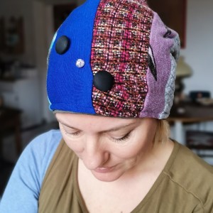 czapka damska patchworkowa smerfetka