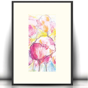 pastelowy plakat A4, kwiaty plakat, mała grafika na ścianę, boho dekoracja do domu, kwiaty obrazek A4, mały plakat z kwiatkami, kwiatki obrazek, pastelowy obrazek do sypialni