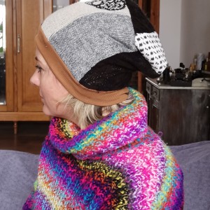 czapka dzianina tkanina na podszewce patchwork