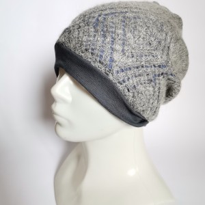 czapka damska szara z niebieskim azurowa