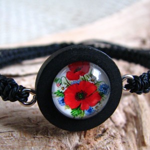 Bransoletka szkło i drewno.