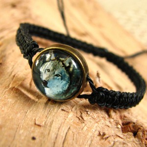 Bransoletka szkło i drewno.