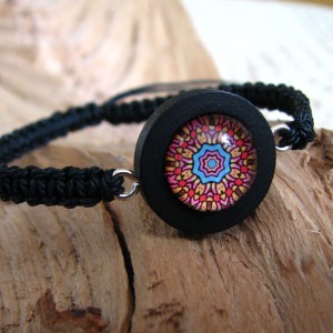 Bransoletka szkło i drewno.