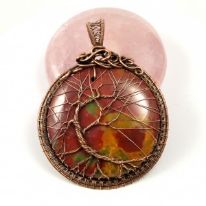 Drzewko szczęścia, Miedziany wisior z Agatem Indiana, ręcznie wykonany, prezent dla niej, prezent dla mamy, prezent urodzinowy, biżuteria autorska, amulet