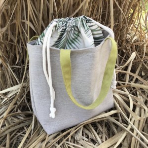 TORBA XL ZE ŚCIĄGACZEM, PŁÓTNO, LIŚCIE PALMY