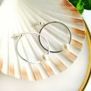 Kolczyki Duże Koła Z Naturalną Perłą Srebro 925