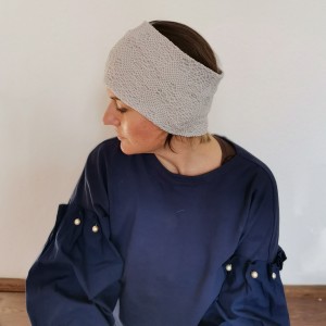 Opaska damska szara koronkowa dzianinowa