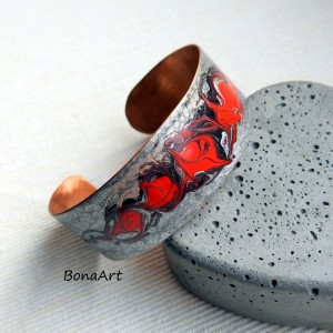 Bransoletka miedziana "Radość w czerwieni" ręcznie malowana