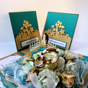 076,Exploding box,pudełko na ślub w turkusie i złocie