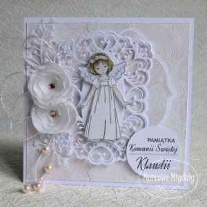 Kartka z okazji Pierwszej Komunii lub Konfirmacji z dziewczynką, personalizowana