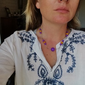 Naszyjnik prosty żółto fioletowy