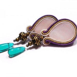 kolczyki sutasz fiolet z zielenią