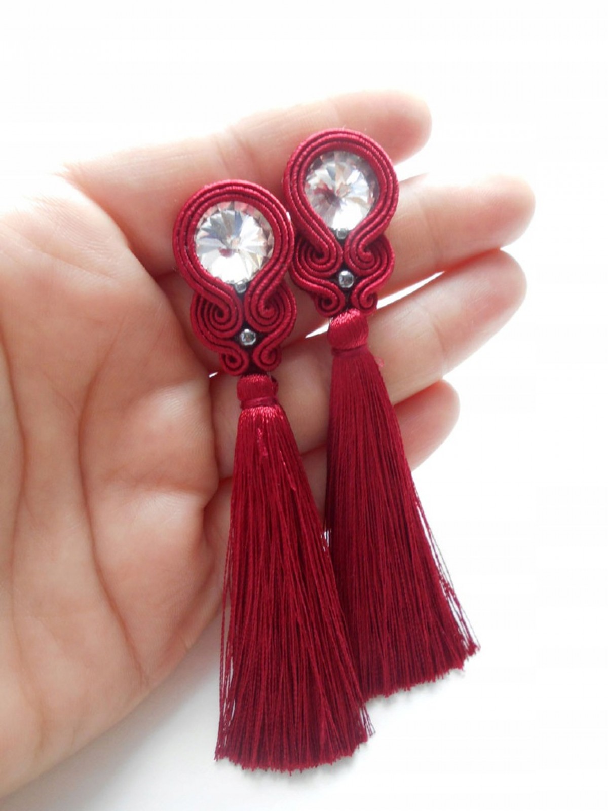 kolczyki sutasz bordowe z chwostem