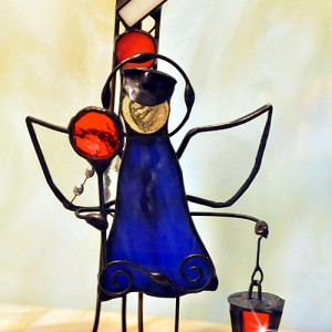 Aniołek witrażowy 3D kolejarz