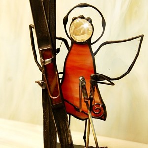 Aniołek witrażowy 3D  narciarz