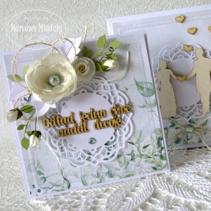 Komplet ślubny zielony, kartka z pudełkiem